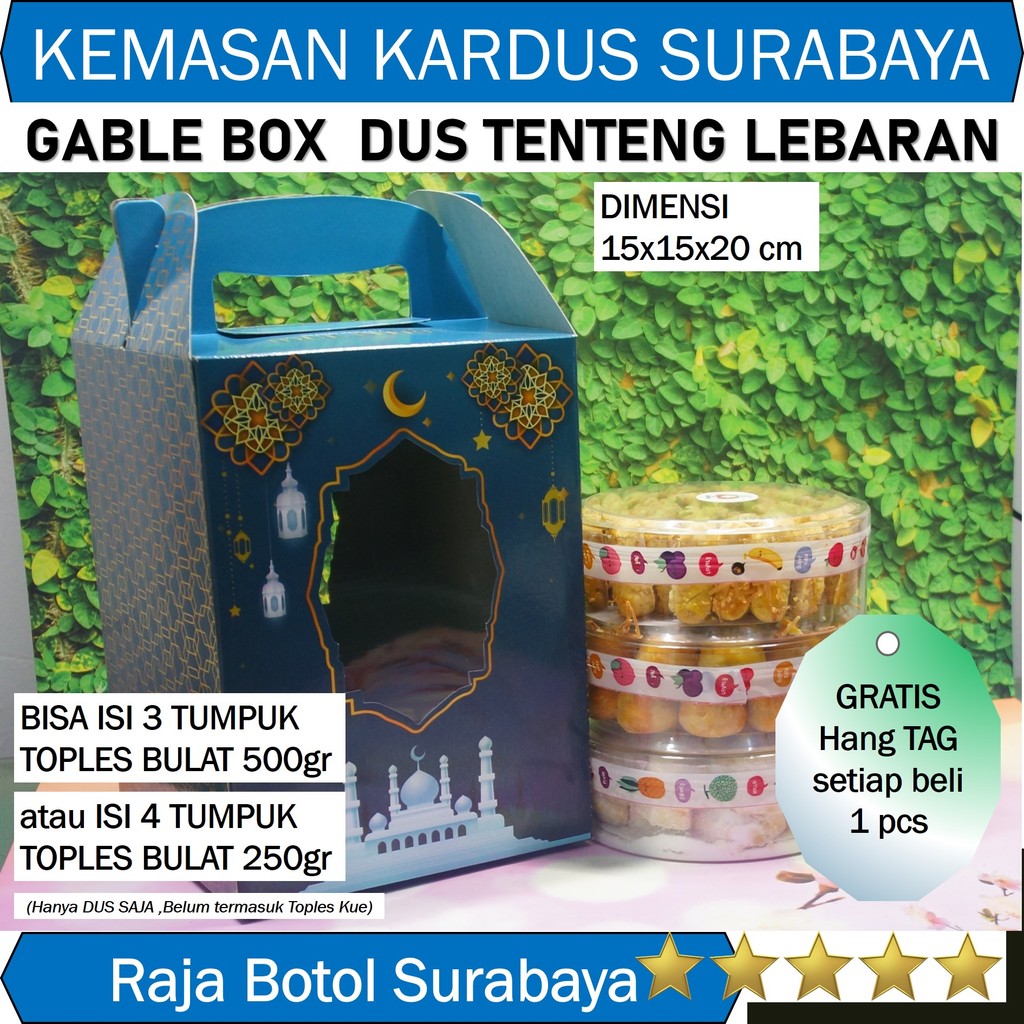 

DUS GABLE BOX IDUL FITRI ISI 3 TOPLES BULAT 500gr HAMPERS LEBARAN KUE KERING DUS TENTENG KEMASAN JINJING FREE HANG TAG
