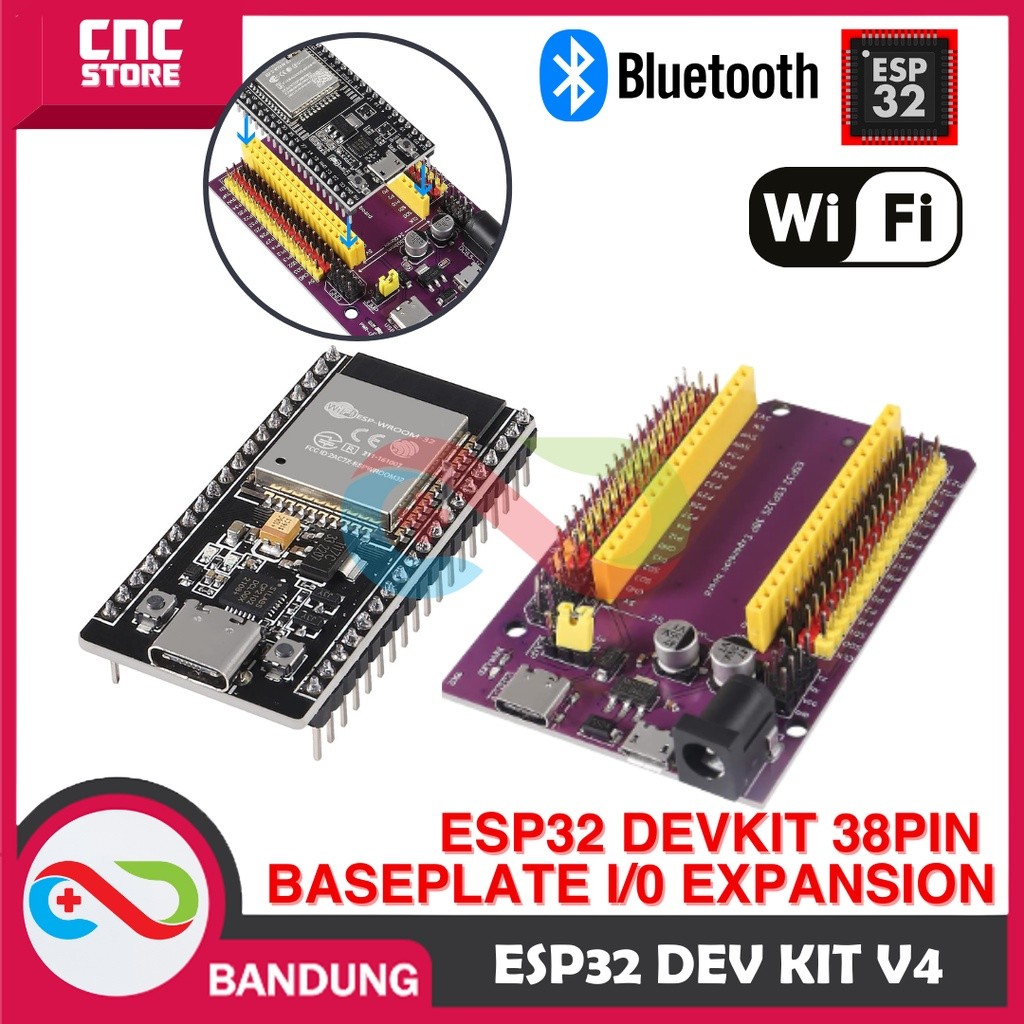 

ESP32 ESP-32S DOIT WIFI BLUETOOTH IOT DUAL CORE TYPE-C 38 PIN PLUS EXPANSION BASE PLATE