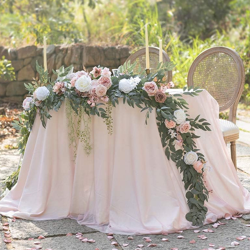 2.7M Flower Garland Set Artificial White Rose Garland Stunning Wedding Photo Booth Backdrop Elegant 