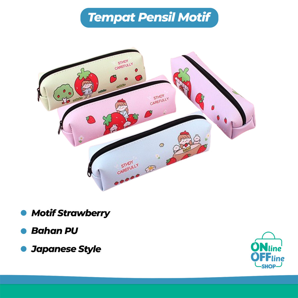 

Tas Pensil Tempat Alat Tulis Motif Strawberry Bahan PU Japanese Style Import 900