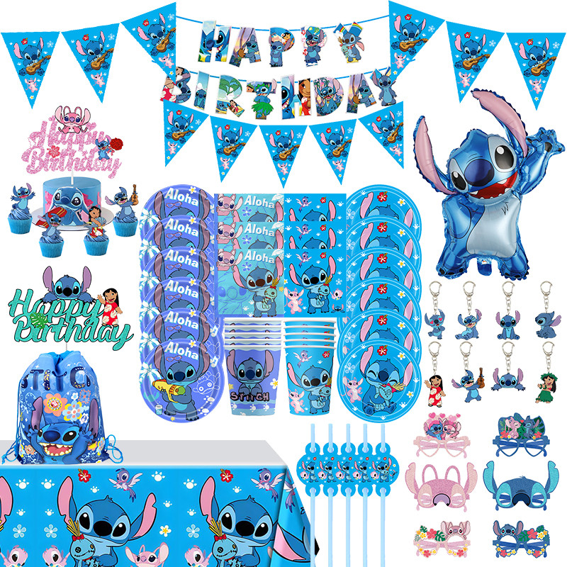 

Stitch Party Decorations Lilo And Stitch Birthday Decor Supplies Balloons Backdrop Tableware Set Plates Cup Tablecloth For Child