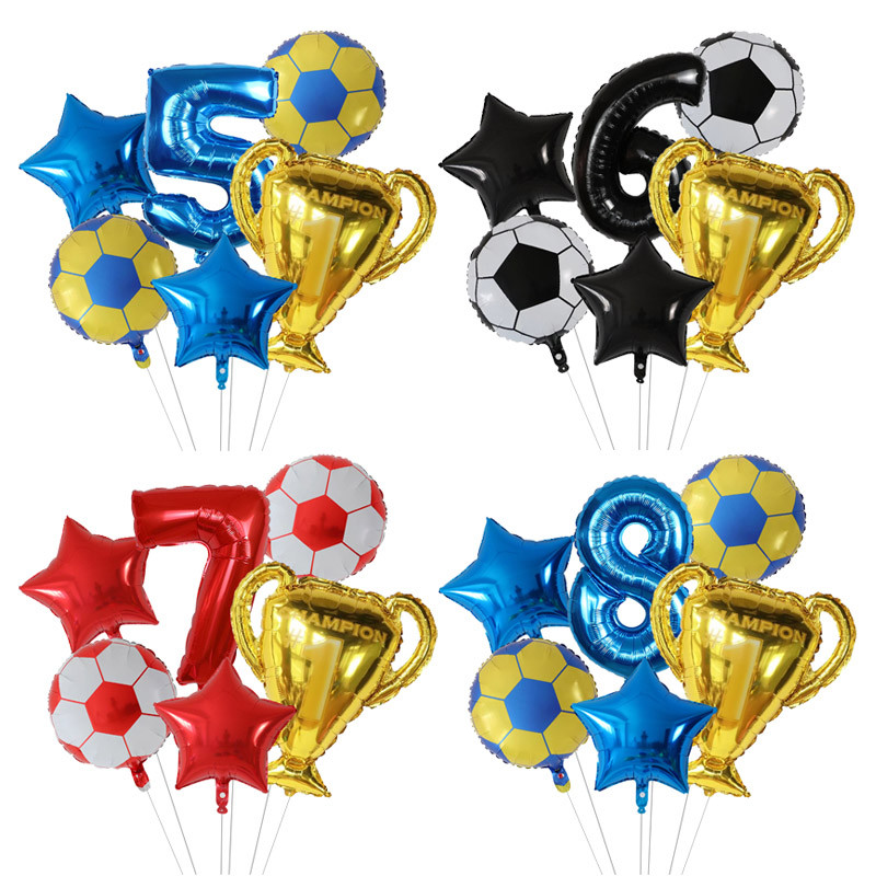 

6pcs Boys Football Trophy Helium Balloons Birthday Party Decorations Children's Gifts 32inch Green Blue Red Digit Number Balloon