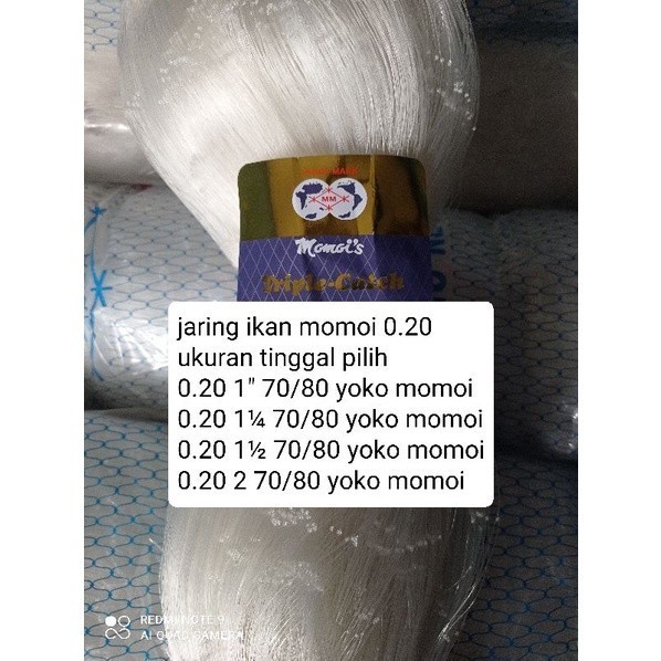 jaring ikan Momoi 0.20 70md/80yds YOKO ukuran 1 inch - 2 inch  jaring momoi pukat ikan jaring bahan 