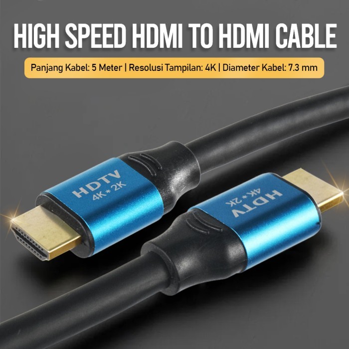 Kabel HDMI 4K 5m High Speed HDMI to HDMI Cable OD7.3mm Gold Plated Display Monitor TV Colokan Port