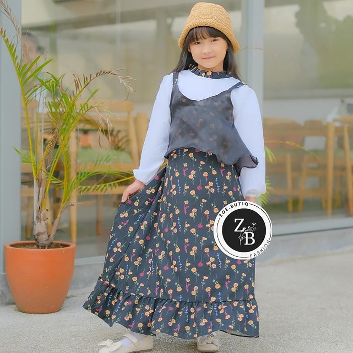 [Gamis Lebaran Anak] Overal Gamis Anak Perempuan Modern Lucu Terbaru One set Motif Bunga  Warna Warn