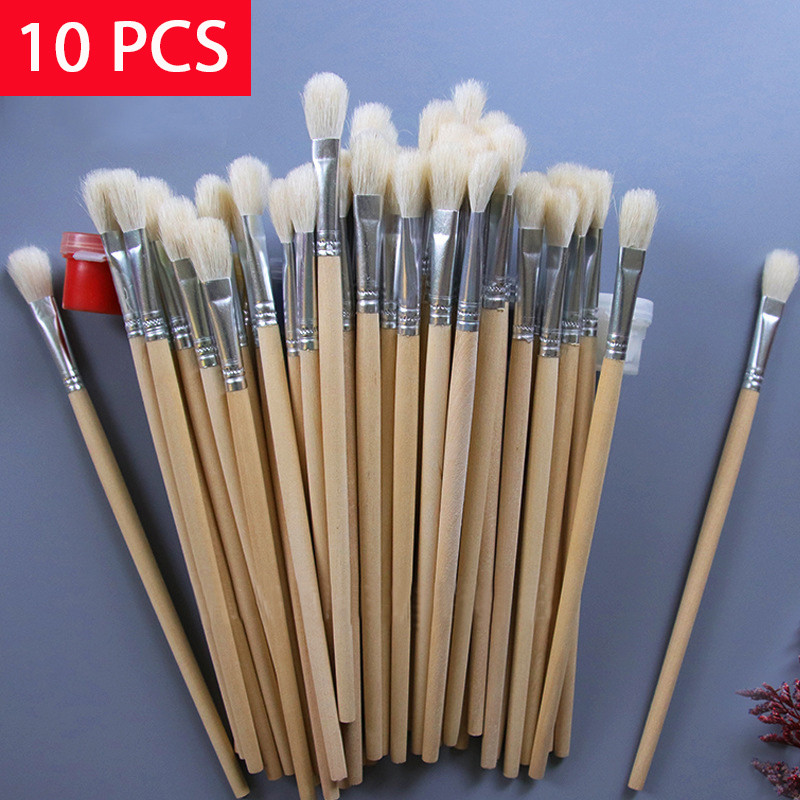 

10 Pcs/lot Wool Hair Paintbrush Wood Holder Painting Brush Watercolor Oil Powder Paintings Brush Wholesale of Art Supplies