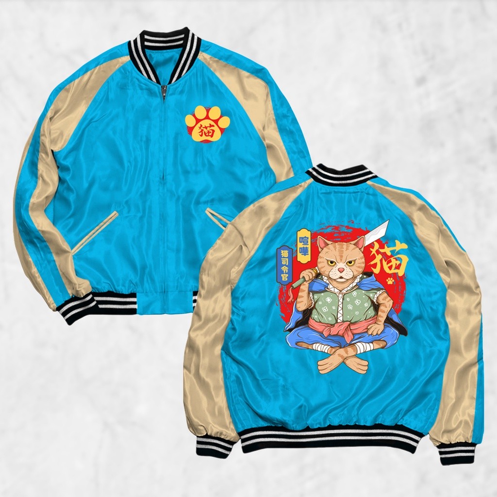 Fortklass Jaket Sukajan Biru Gold Sablon Jaket Pria Wanita Distro Unisex Japan Premium Original - Fo