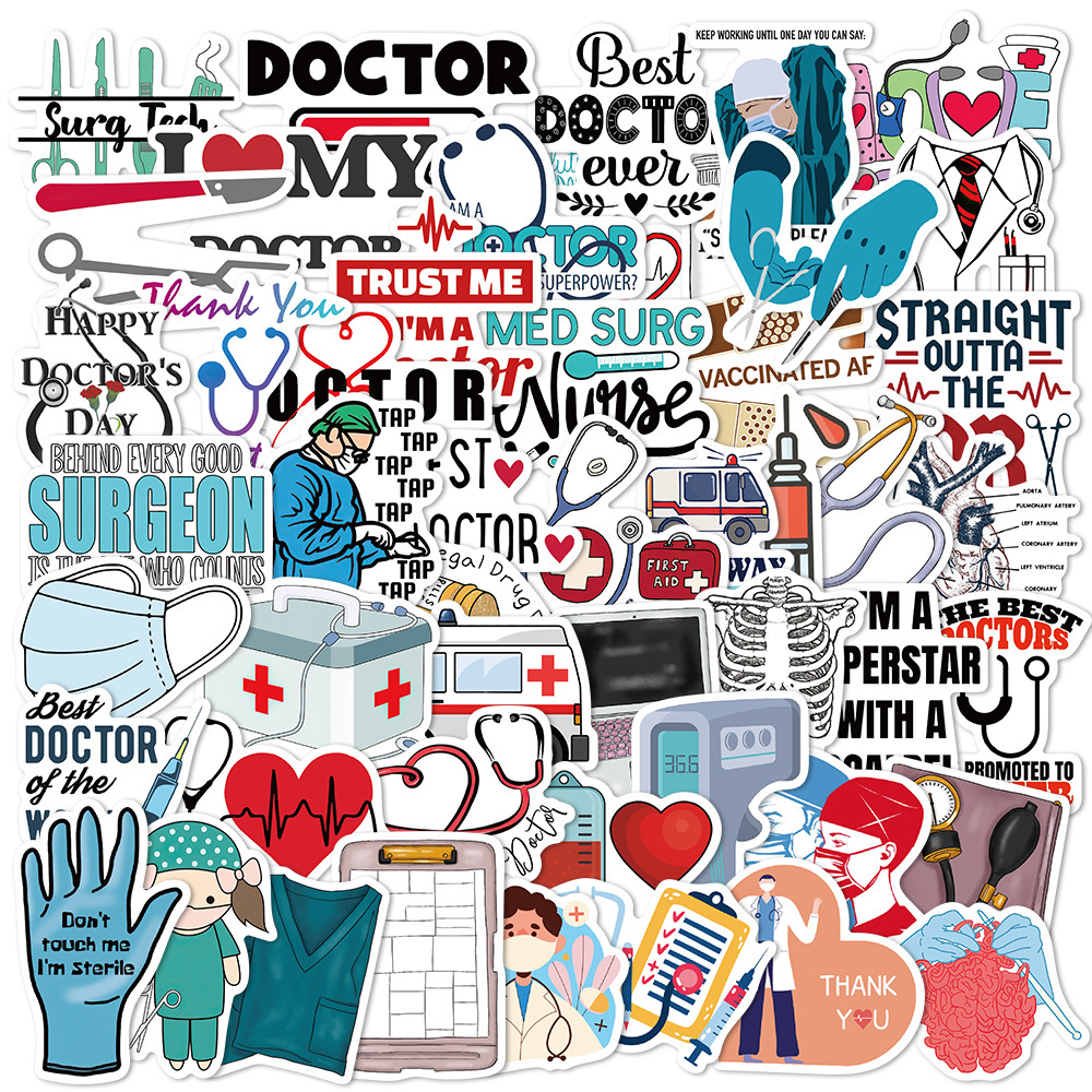 

50PCS Doctor Stethoscope Stickers Waterproof Vinyl Decal Sticker for Scrapbooking Guitar Laptop Luggage Fridge Toy Stickers