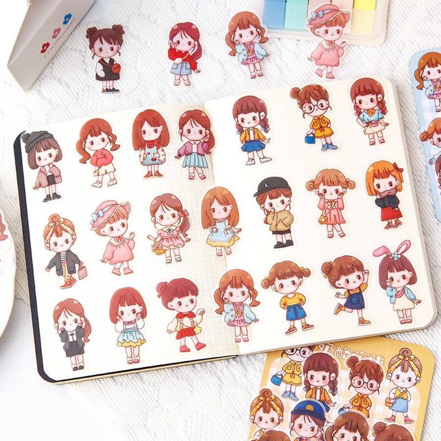

1 pack of 40pcs cute cartoon girl pattern stickers Decorative stationery cup PET waterproof sticker paper