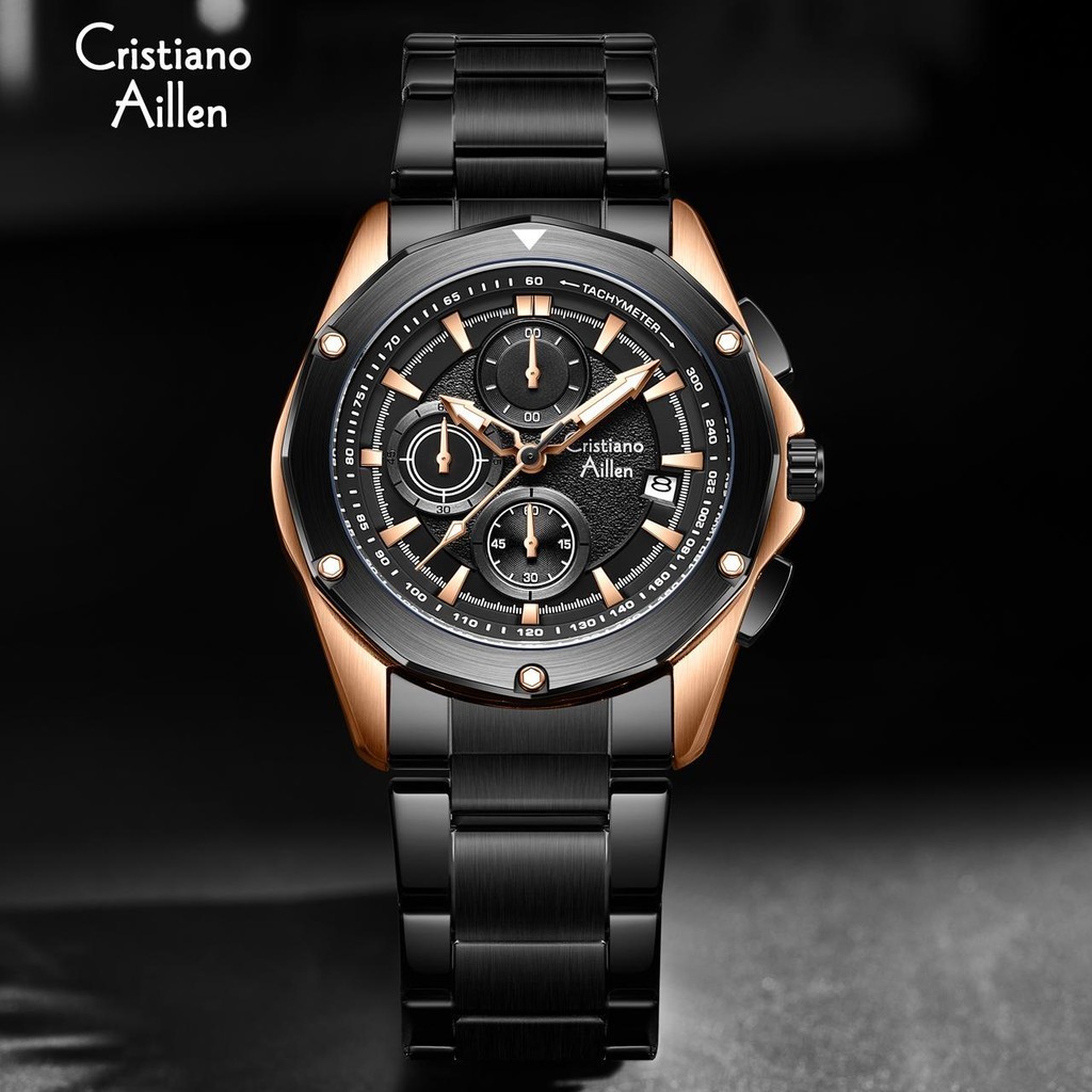 Ori Cristiano Aillen Jam Tangan Pria Analog 8899 Rantai Stainless Steel Chronograph Kaca Sapphire Wa