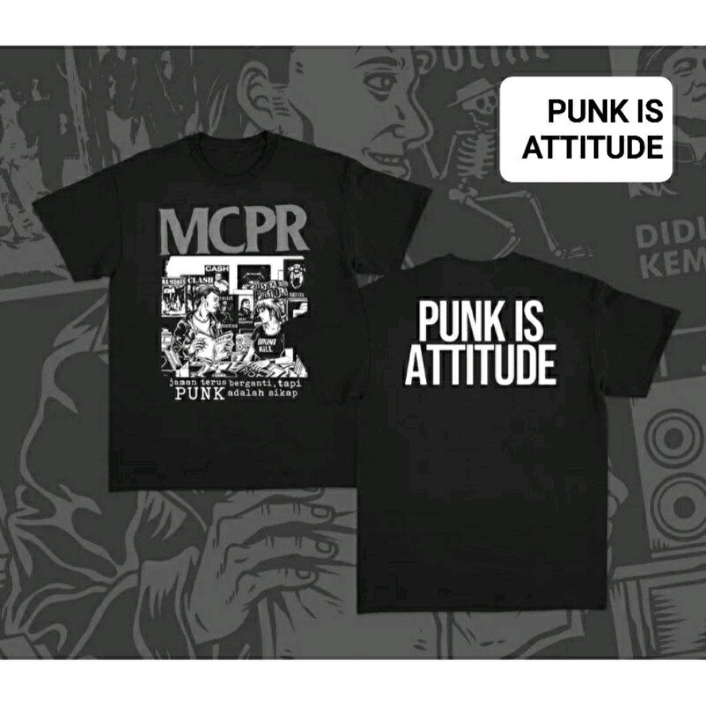 T-Shirt kaos skena Baju pria Punk is Attitude S M L XL 2XL 3XL Oversize Cotton Pria dan Wanita