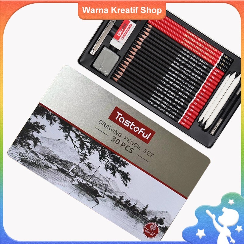 

Set Sketsa 30 Pcs, Kotak Besi, Pensil 2B & Arang, Untuk Siswa & Pemula, Harga Terjangkau