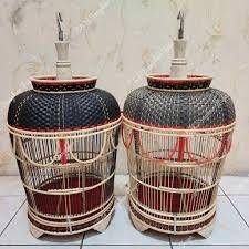 SANGKAR RAJUT BURUNG PERKUTUT SURABAYA KANDANG BAHAN ROTAN & SINTETIS LENGKAP 1 SET PION GANTUNGAN