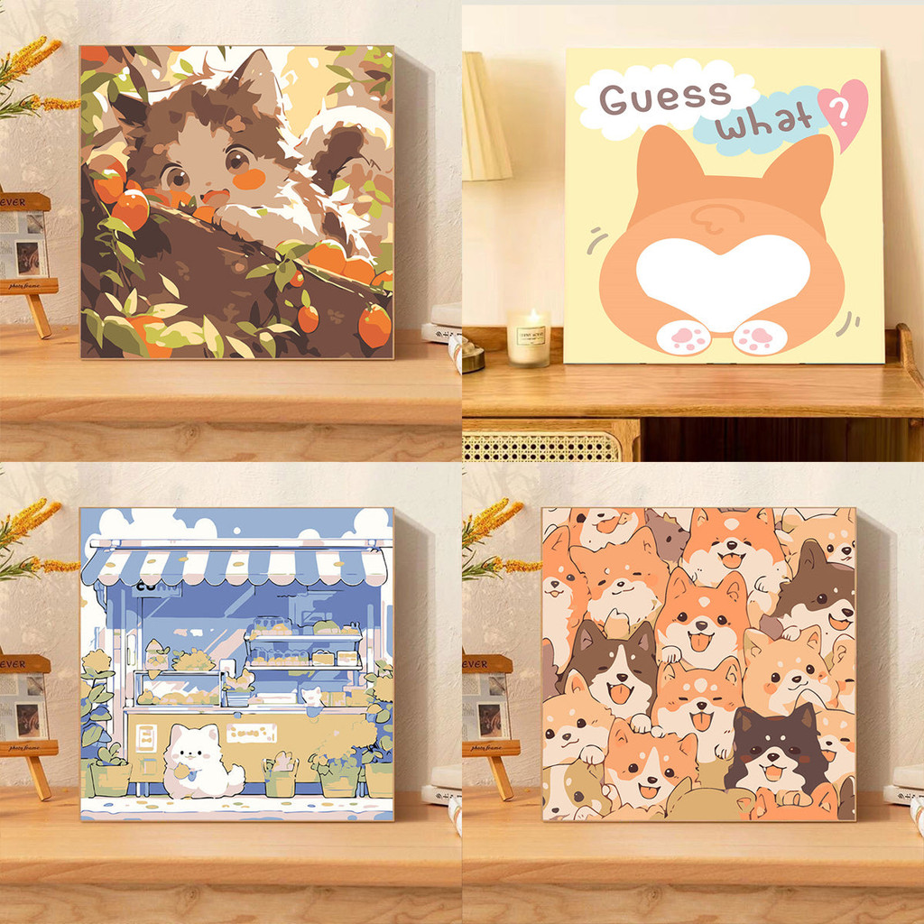 

[20x20] Paint By Number Painting By Numbers Kit DIY Lukisan Seri O Kartun Anjing Kucing Corgi