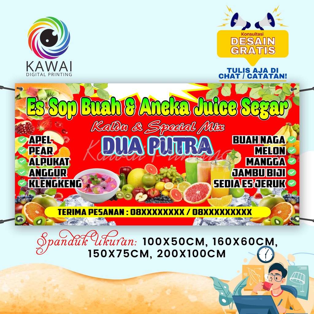 Spanduk Banner MMT Es Sop Buah & Aneka Juice Segar Rekuest 200x100 Cm