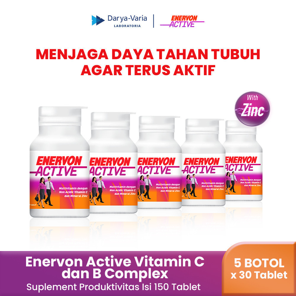 Enervon Active Botol Vitamin C dan B Complex Suplement Produktivitas Isi 150 Tablet (5 Botol x 30 Ta