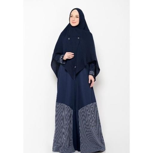 RANTI BAJU MUSLIM WANITA GAMIS SYARI | NAVY CHECKERED DRESS