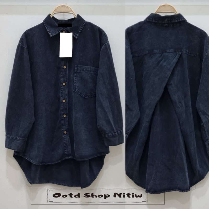 Baju Kemeja Wanita Kekinian Outfit Atasan Casual jeans hitam ZR