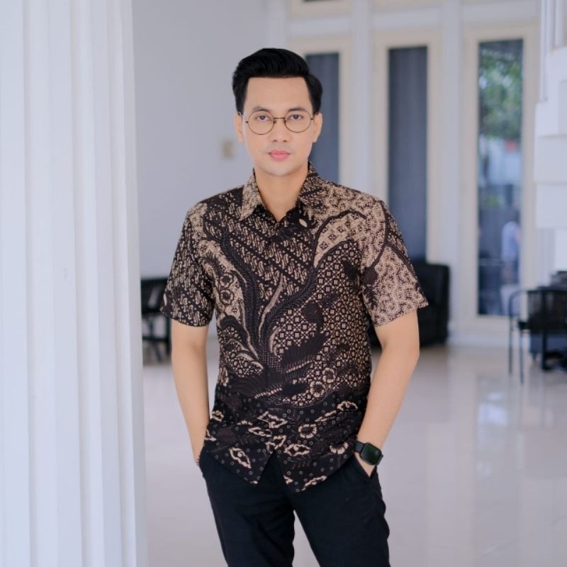 Kemeja Batik Pria Lengan Pendek Lapis Furing Motif Air Langga Pendek Baju Batik Pria Lengan Pendek H