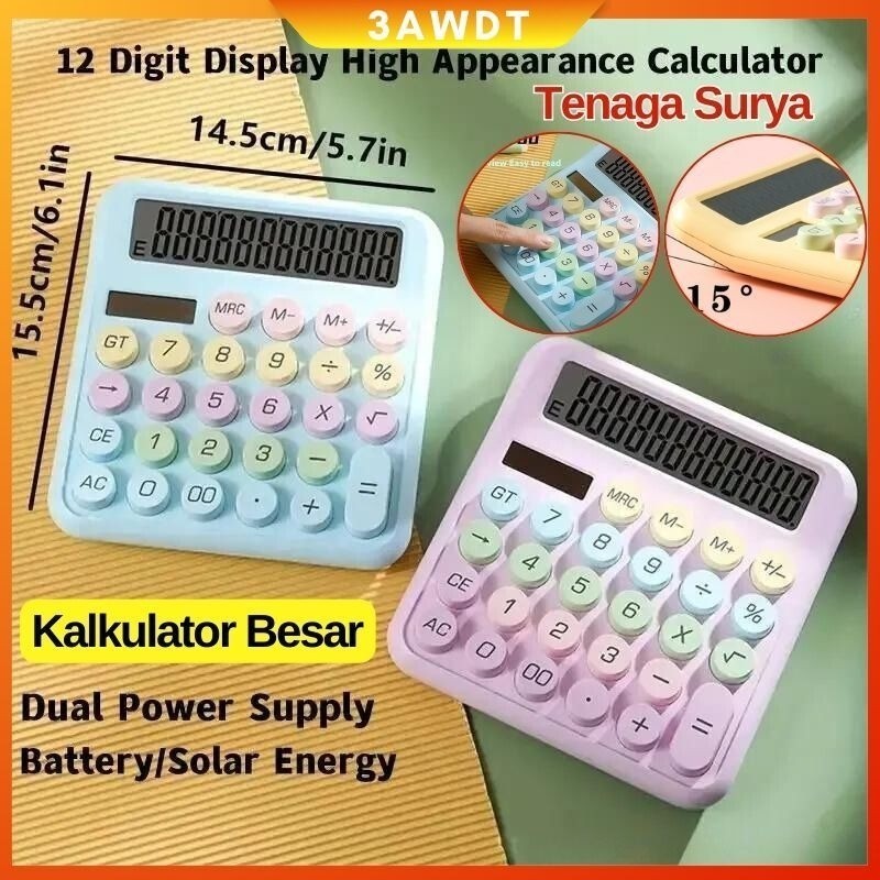 

【Baterai Gratis】12 Digit Calculator Surya Layar Besar Tampilan HD Kalkulator Daya Ganda Model Baru