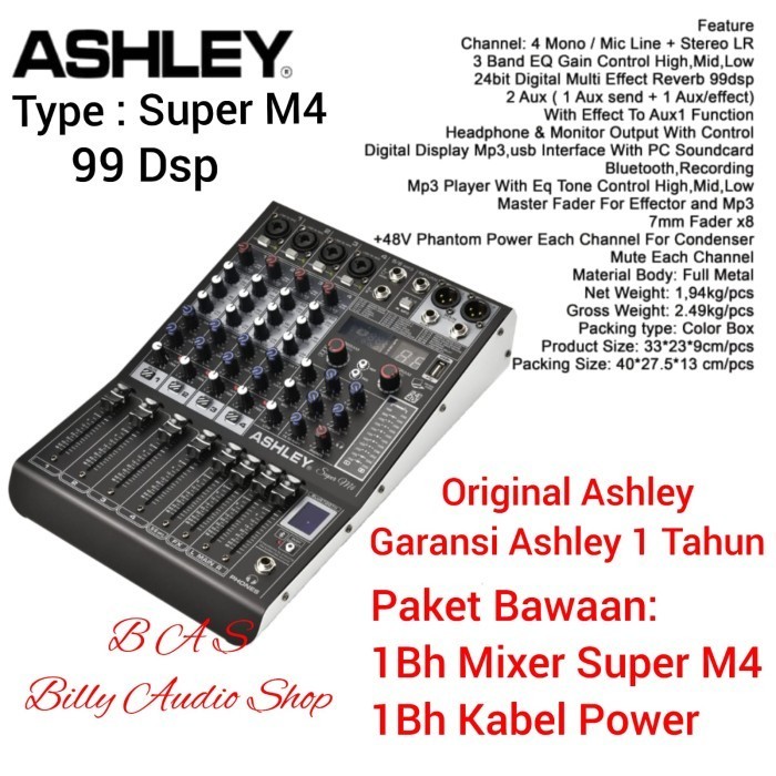 ASHLEY MIXER AUDIO SUPER M 4 ASHLEY SUPER M4 6 CHANNEL 4 MIC LINE - SUPER M4