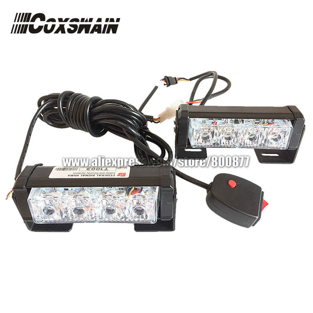 Dual Color 2X4 LED Universal Car Warning Strobe Flash Warning EMS Ambulance Emergency Light, 13 Mode