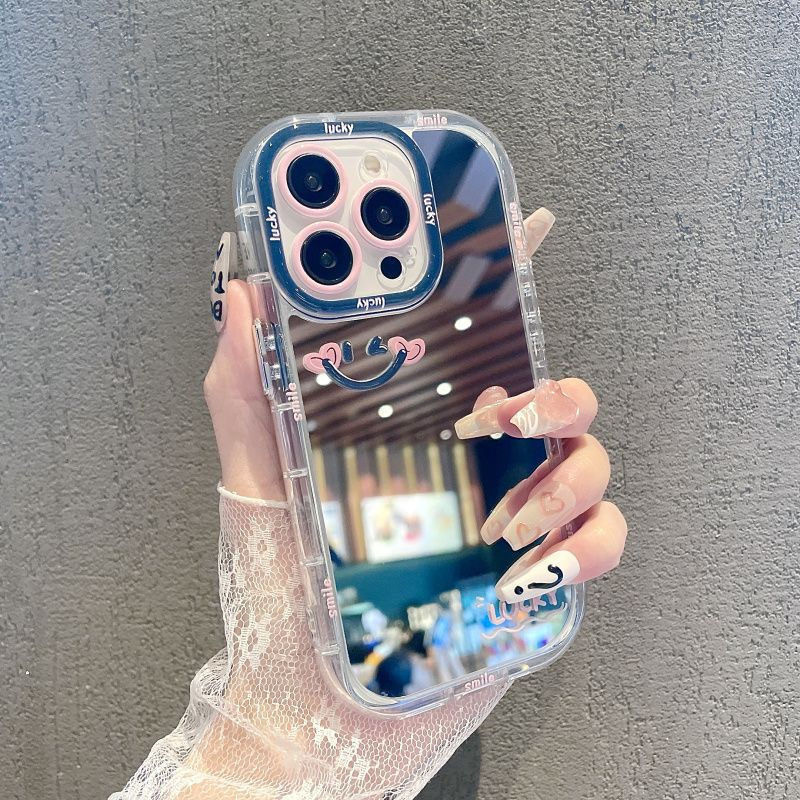 Case TPU Mirror Menarik lucu smiley face Gambar iPhone 15 Pro Max 11 Pro Max 15 Plus Premium AntiJat