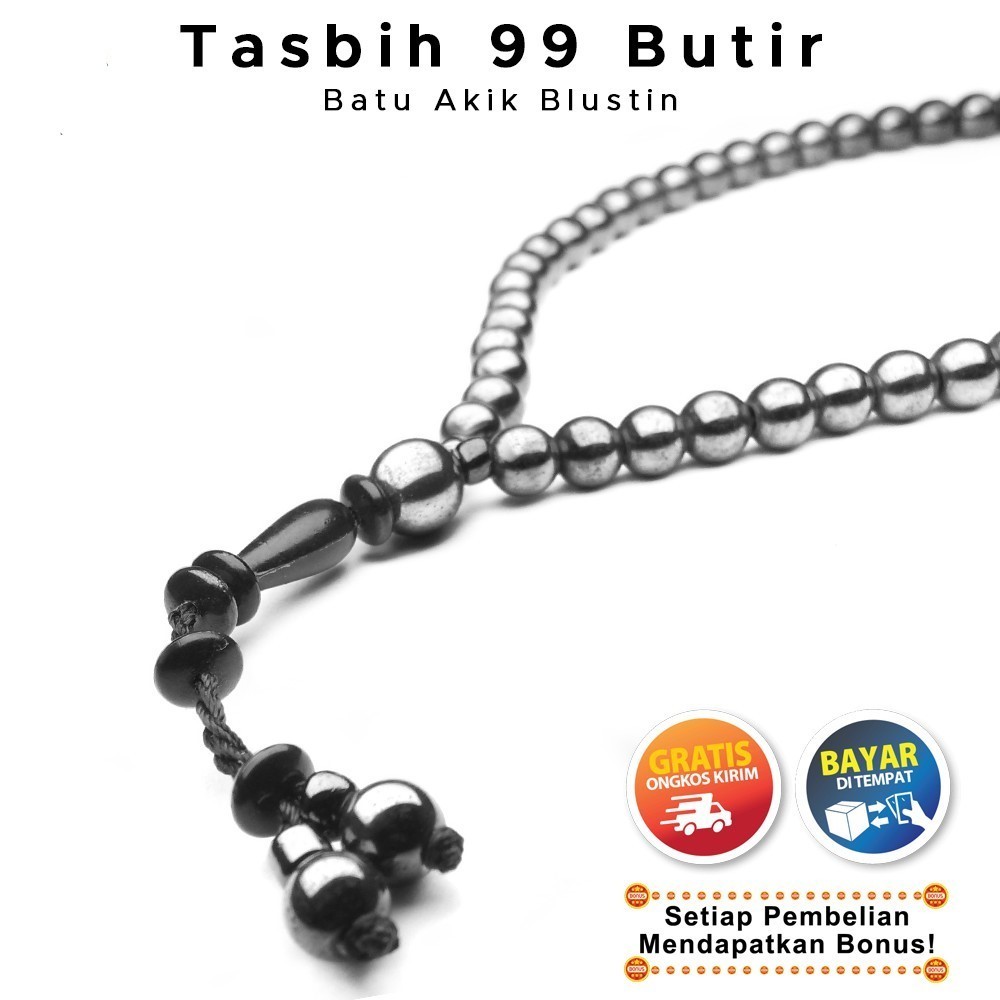 Axoraa Shop - [Bayar Di Tempat] Kalung Tasbih 99 Butir Batu Blustin Keren Pria Wanita Anti Karat Lio