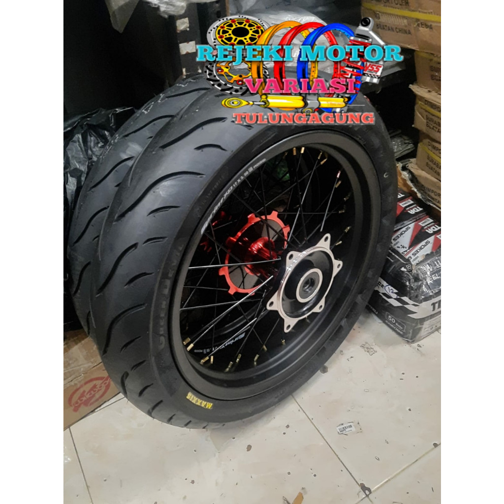 WHEELSET VELG SET SUPERMOTO CRF 150 KLX 150 WR 155 PLUS BAN TINGGAL PASANG 300/350 - 17 36H