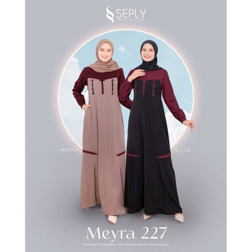 Seply Meyra 227 Gamis Ibu Ibu Warna Black Mocca Bahan Wolvis Dobby Simpel Polos Casual Trendy