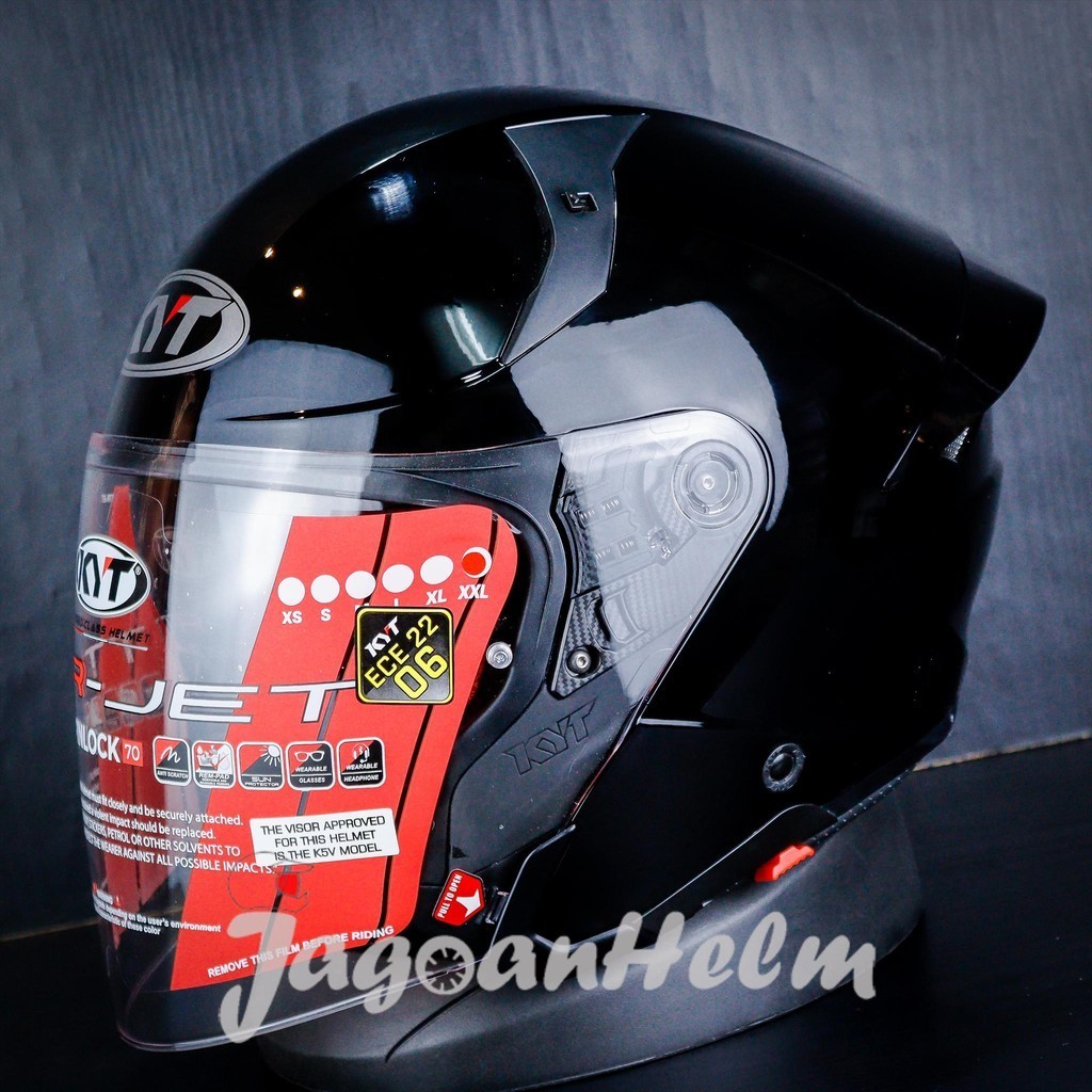 KYT HELM TTR JET SOLID | BLACK GLOSSY | TTR-JET DOUBLE VISOR