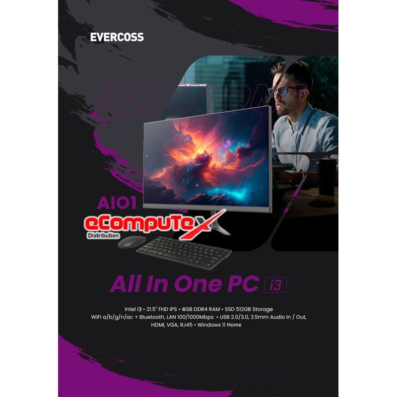 PC AIO EVERCOSS AIO1-i34512 - i3 4GB 512GB 21.5" - TKDN RESMI