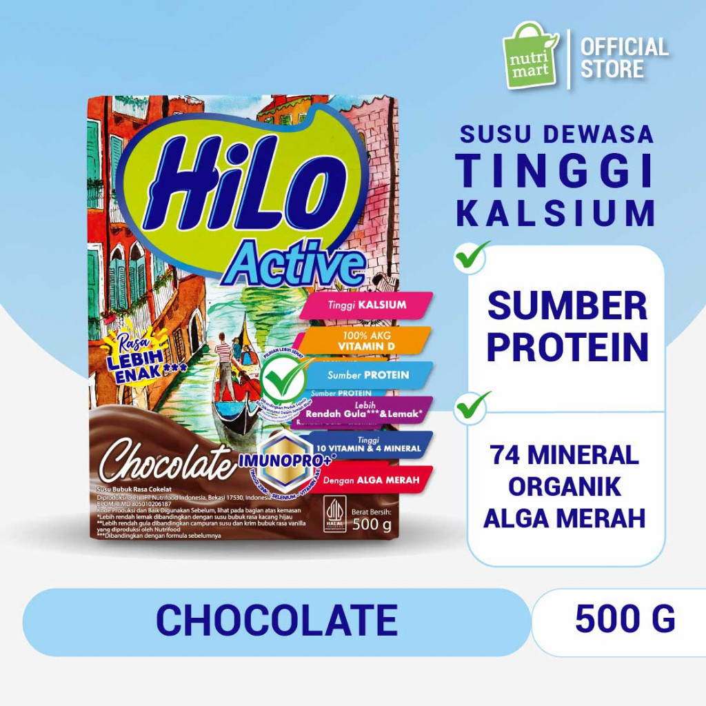 

HiLo Active Chocolate 500g - Susu Dewasa Tinggi Kalsium Sumber Protein Mineral Organik Alga Merah