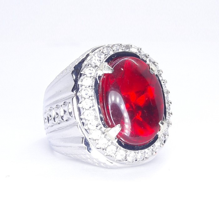 Cincin Batu Merah Siam Buff Cutting Merah Delima