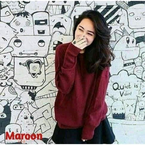 Baju Blouse boxi RO Blouse Wanita rajut maroon Kekinian