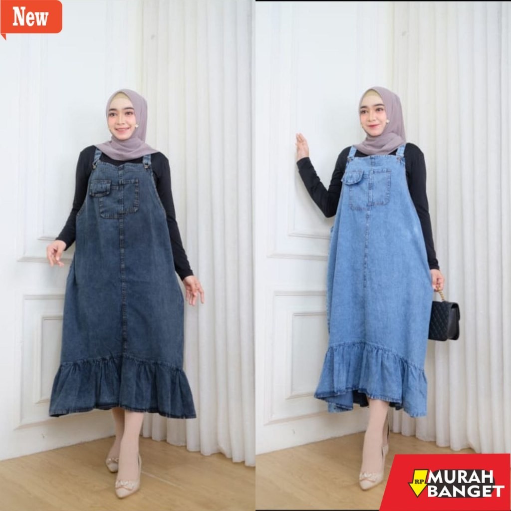 Jumpsuit Wanita Kekinian Overall Jeans Janeta JUMBO JeansWash Denim Ld130cm / Janeta Overall Rok Kod