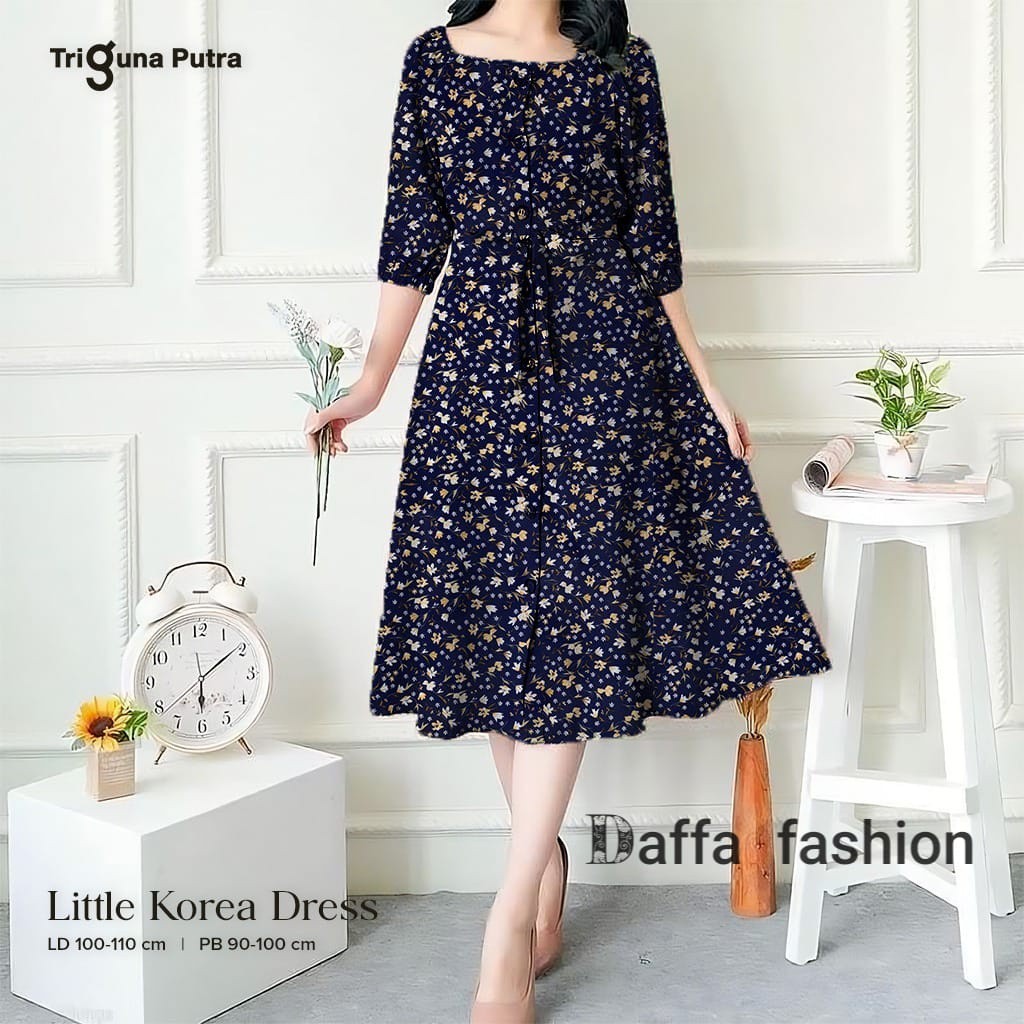 dress korea style/ dress gaya Korea leher persegi jahitan rok panjang/dress middi korea/ baju wanita