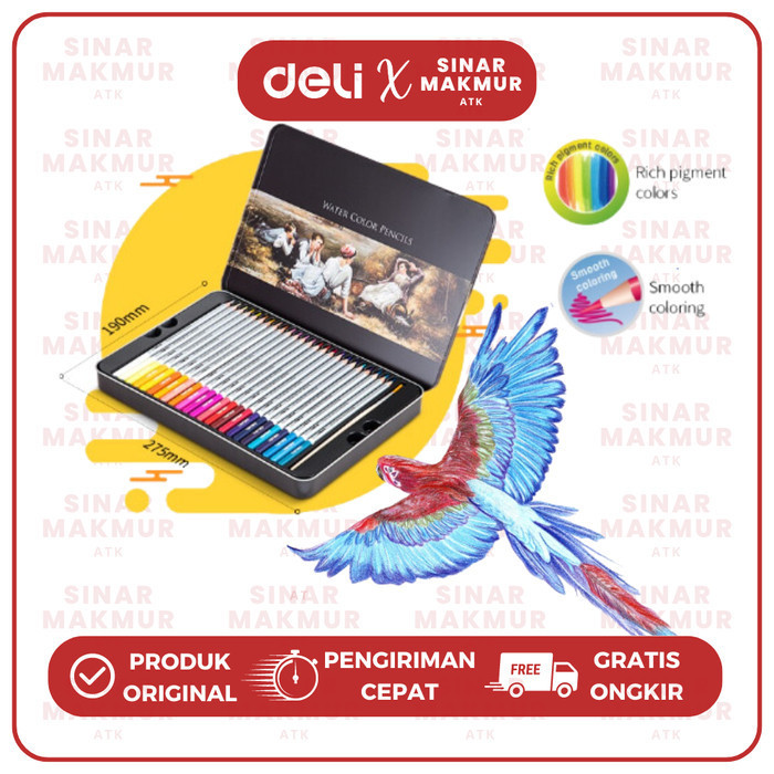 

✨LARIS✨ -Pensil Warna Cat Air/Watercolor Pencil Deli 48 Warna Deli 6523 (Set)