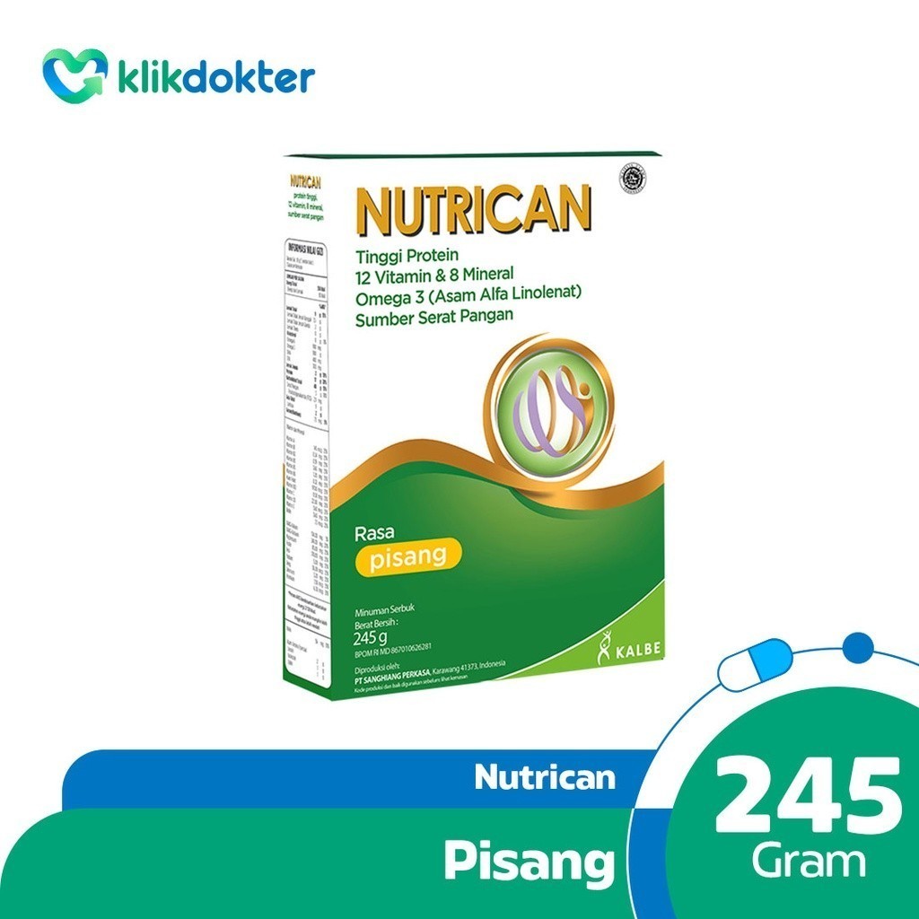 

Nutrican Pisang 245gr - Nutrisi Tinggi Energi dan Protein diformulasikan khusus untuk meningkatkan nafsu makan dan berat badan pasien dengan penyakit kronis (khususnya kanker).