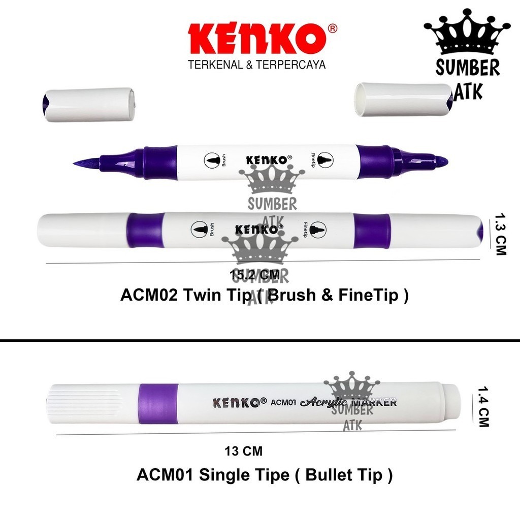 

Ay00! Acrylic Marker Pen ACM01 ACM02 12 & 24 WARNA KENKO Set Spidol Akrilik Single Tip / Twin Tip
