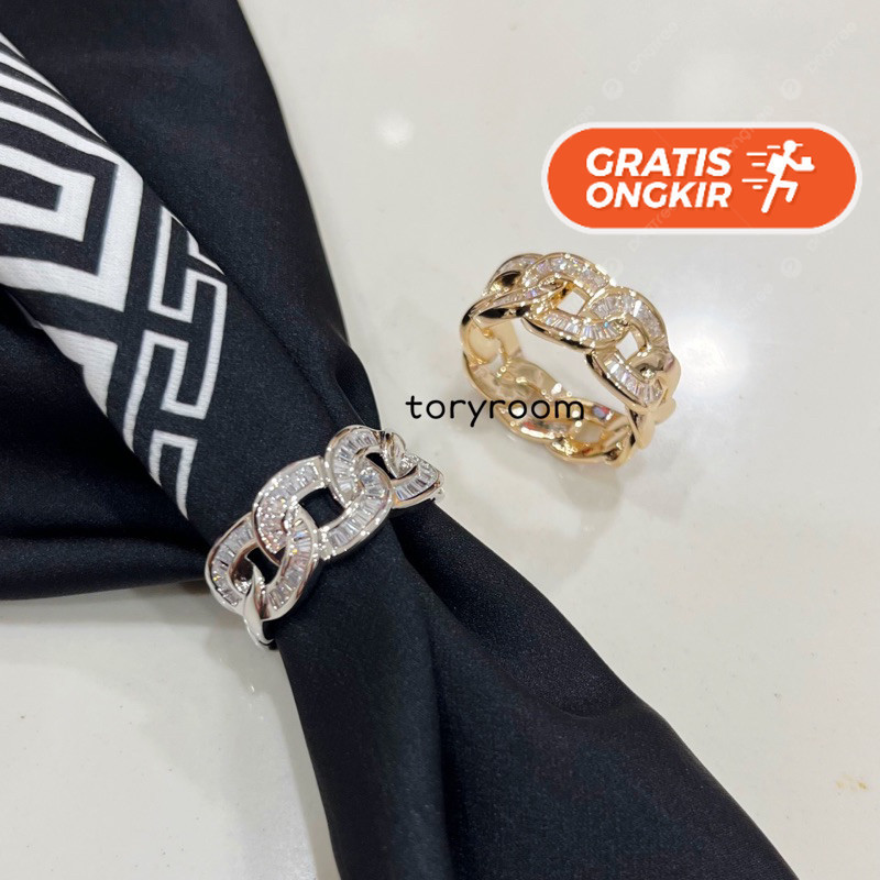 Terlaris ~Ring hijab cincin jilbab syal scarf zircon diamond trapezed motif rantai Bros Cantik Bros 