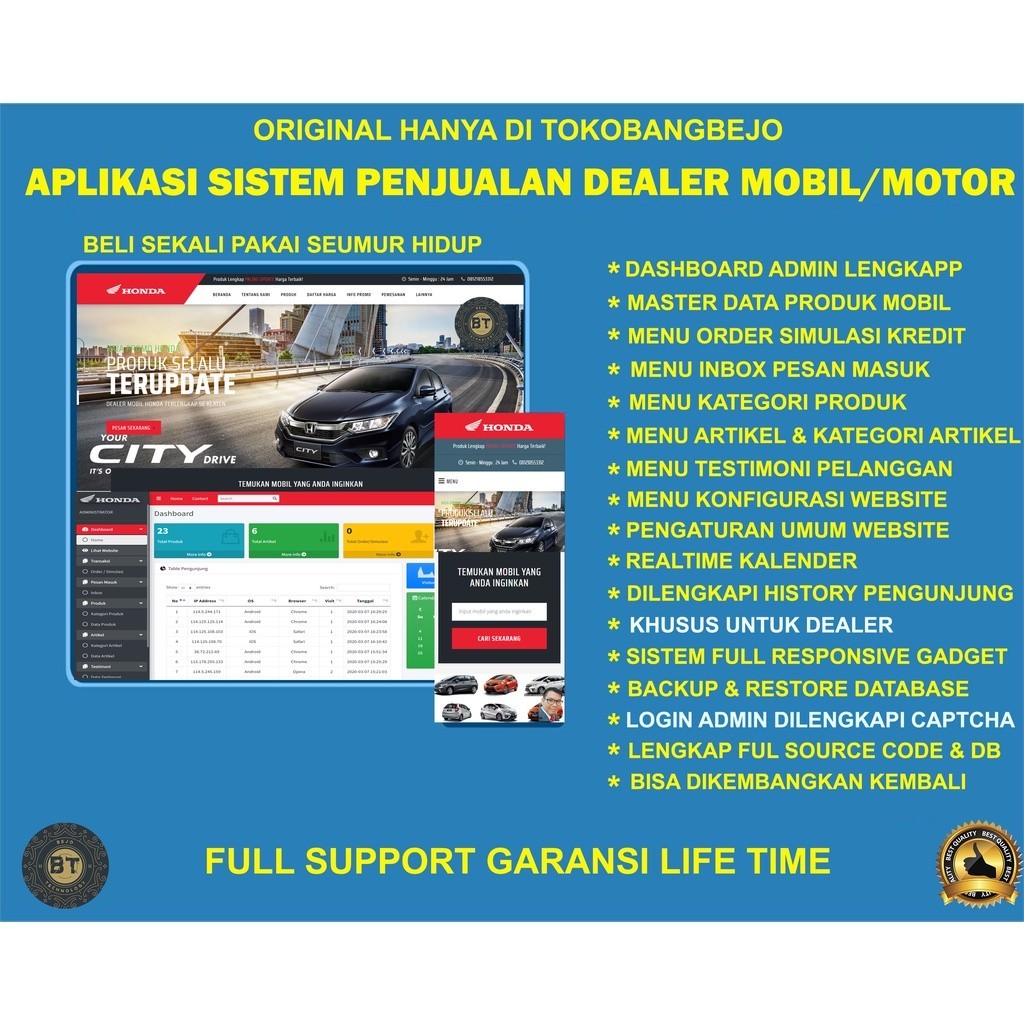 APLIKASI WEB SOURCE CODE DEALER MOTOR MOBIL LENGKAP FULL SUPPORT SEUMUR HIDUP