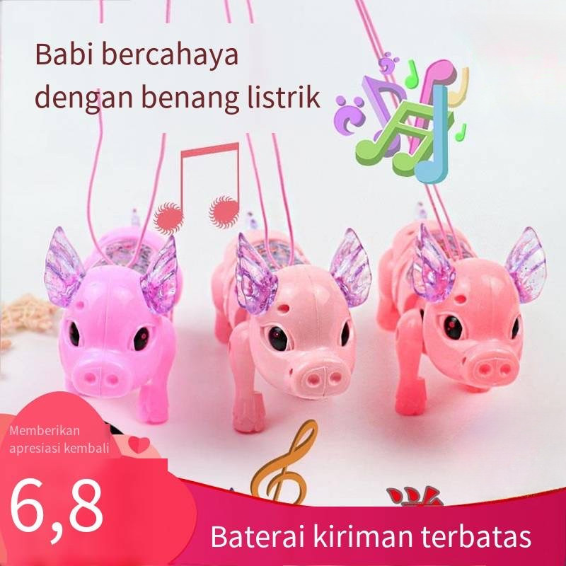 Babi Tali/Babi Bercahaya Musik Berjalan Babi/Simulasi Babi/Hadiah Mainan Anak-anak