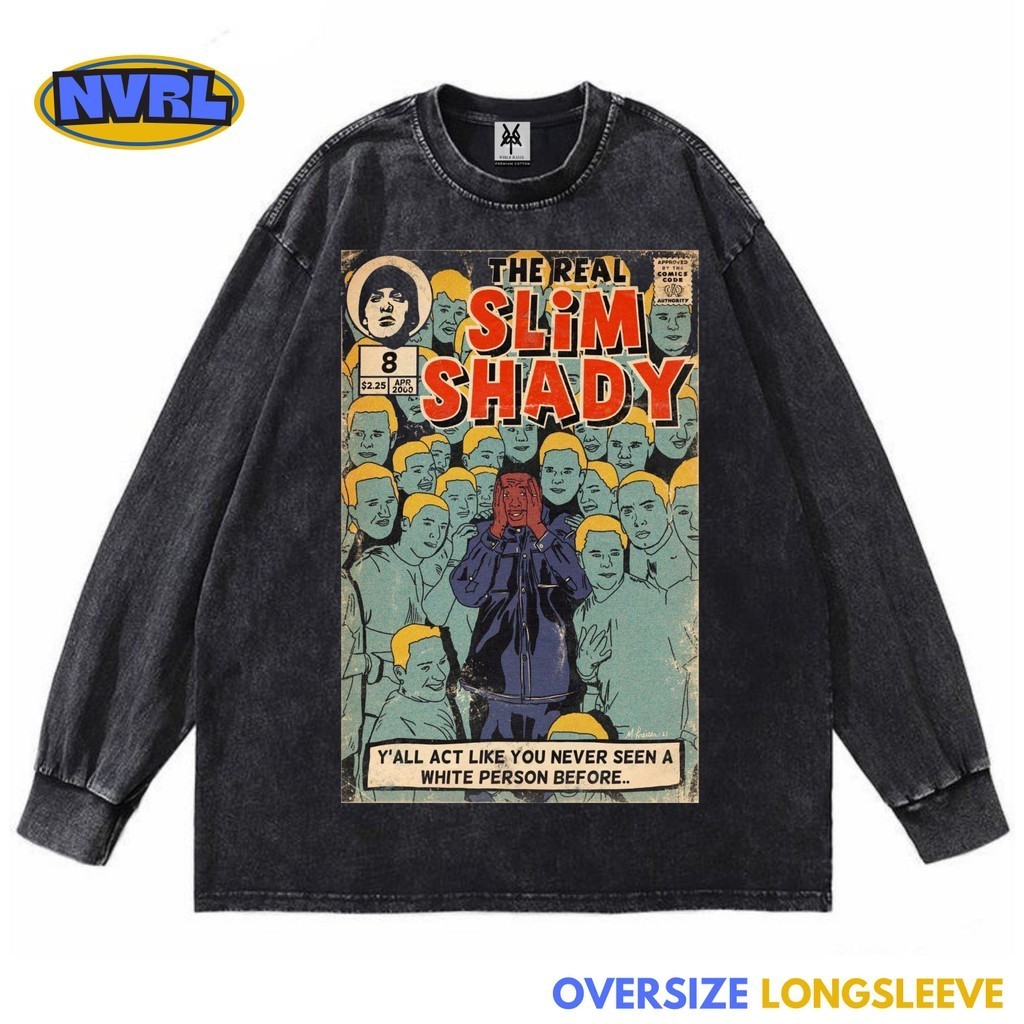 Kaos oversize longsleeve eminem white person before washed washing vintage tee