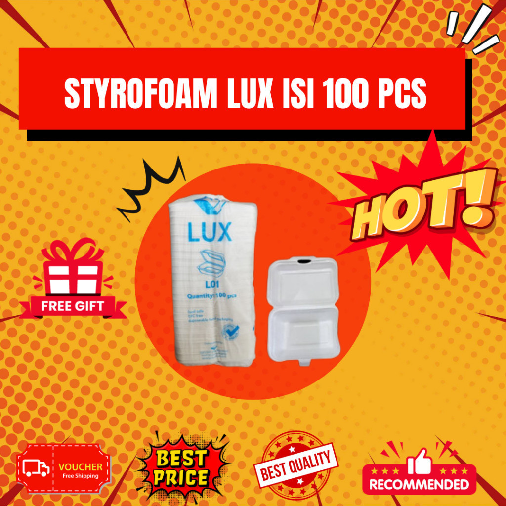 KEMASAN STYROFOAM  LUX PERSEGI POLOS / KOTAK POLOS / KOTAK SEKAT/FOAM BURGER 100pcs