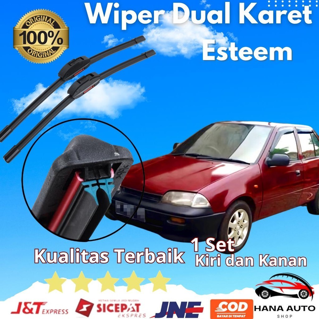 [BISA COD] Wiper Dual Karet / Double Karet 2 Lapis Karet Frameless Mobil Suzuki Esteem - Karet  Suzu
