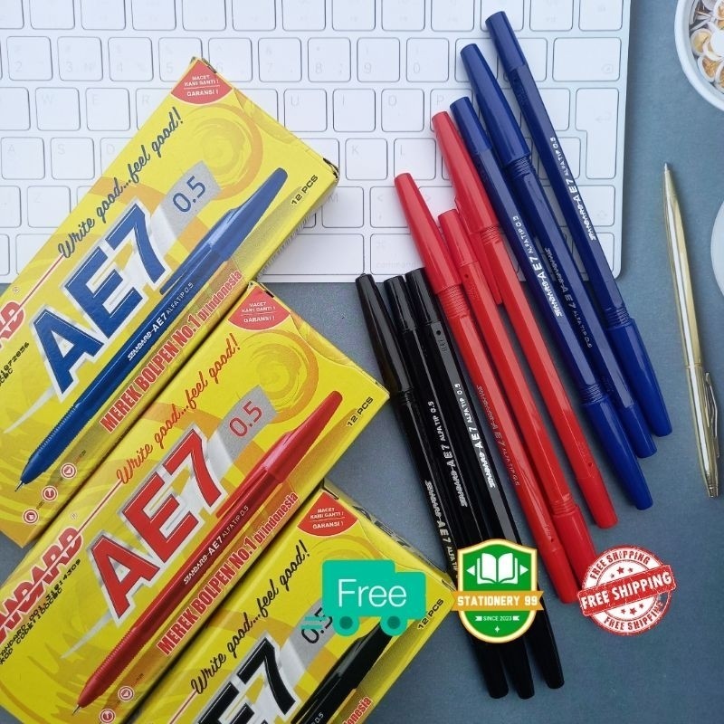 

Pulpen Standard AE 7 Satu Warna (Merah,Hitam,Biru) 1 Lusin/ Bolpoin Hitam Merah Biru/Pena/Ballpen/Pen Standard