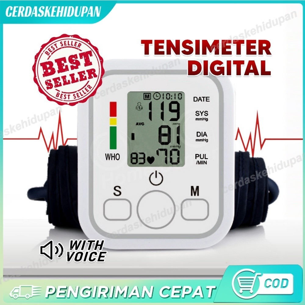 TENSIMETER DIGITAL VOICE Alat Ukur Tekanan Tensi Darah Elektrik LCD Display Pengukur Otomatis Tensi 