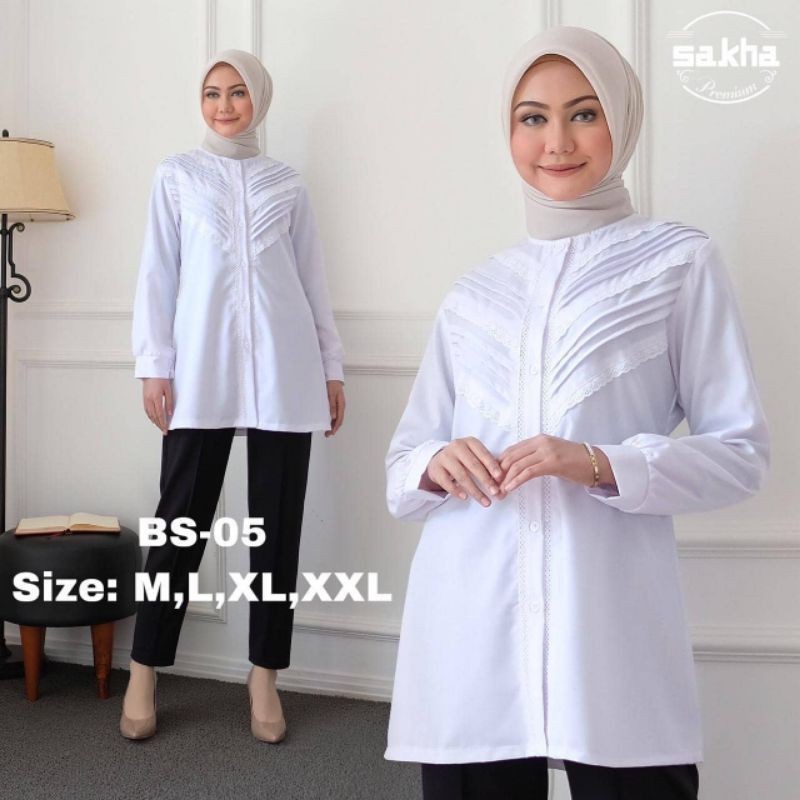 Sakhapremium.id - Blouse Atasan Baju Putih Wanita Kerja Casual Fashion Muslim Kementrian Guru PNS Ba