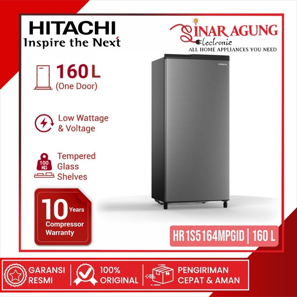 HITACHI HR1S5164MPGID KULKAS 1 PINTU 161 LITER - GARANSI RESMI